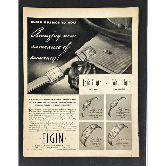 ELGIN Watches "Choice of Distinguished American Families" Vtg Print Ad 1940-41 - Picture 3 of 3